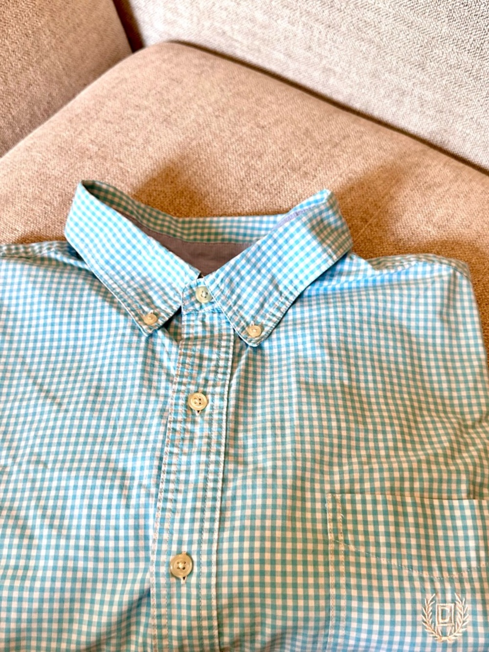 Chaps Easy Care Blue White Plaid Button Down Short Sleeve Shirt Men's Size XXL